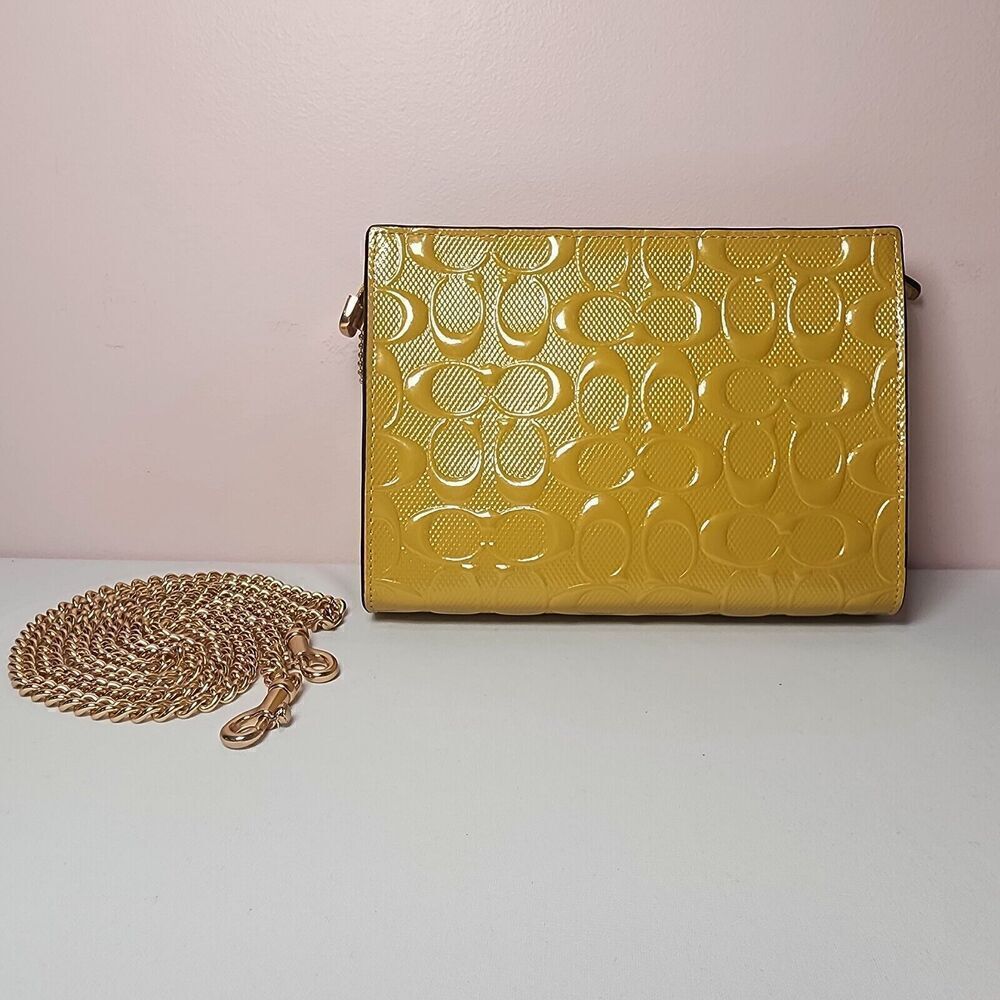 NWT COACH CT869 Slim Crossbody Signature Patent Leather Yellow Gold - Picture 4 of 5